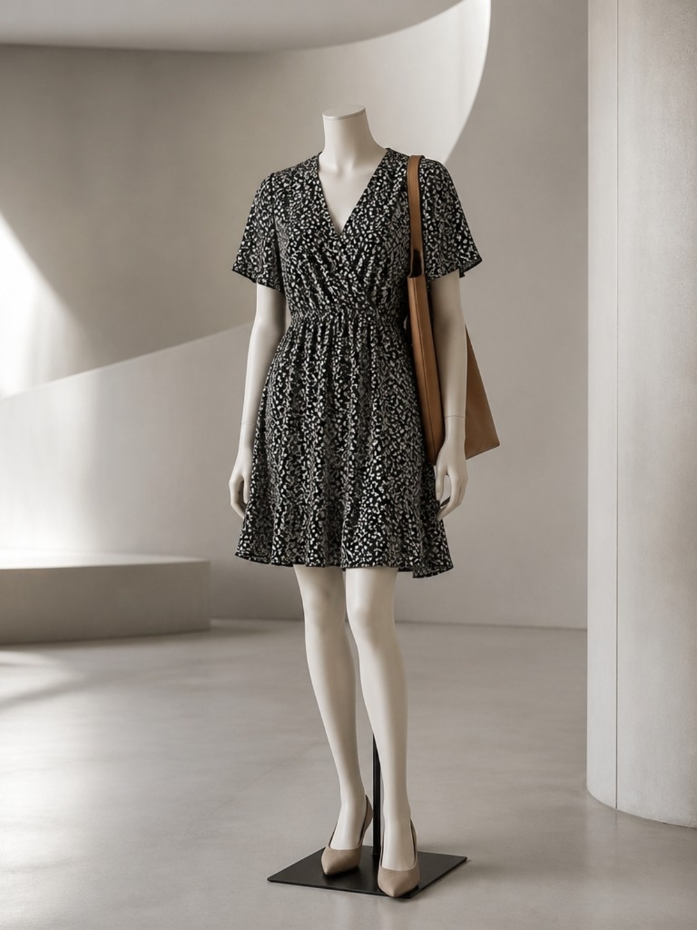 SHEIN Black Mini Dress with White Speckle Print